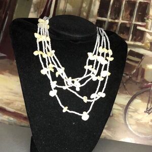 Multi-Strand White and Cream Shell Bead Necklace - Elegant Layered Design